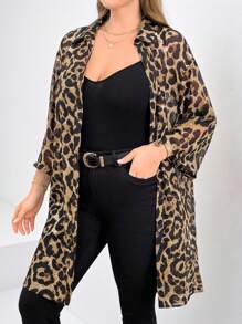 SHEIN Clasi 大尺碼女士豹紋半透明上衣，適用於夏季 - 彩色 - 查看 5