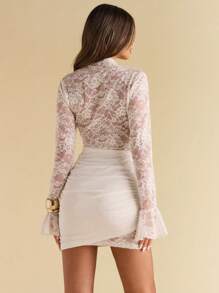 SHEIN BAE 夏季海滩度假纯色勃艮第性感透视蕾丝迷你连衣裙，适合日常约会、夜间外出、夜总会、派对、聚会、鸡尾酒会、泳池派对、返校季服装、学校季连衣裙、节日连衣裙、音乐节服装、乡村音乐节服装、音乐会服装