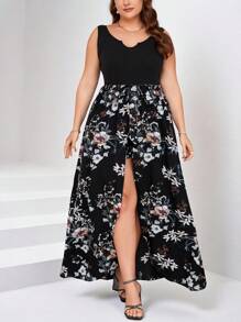 SHEIN Clasi Women Plus Size Woven Printed Knitted Solid Color Jumpsuit  Summer Music Festival - Multicolor - View 5