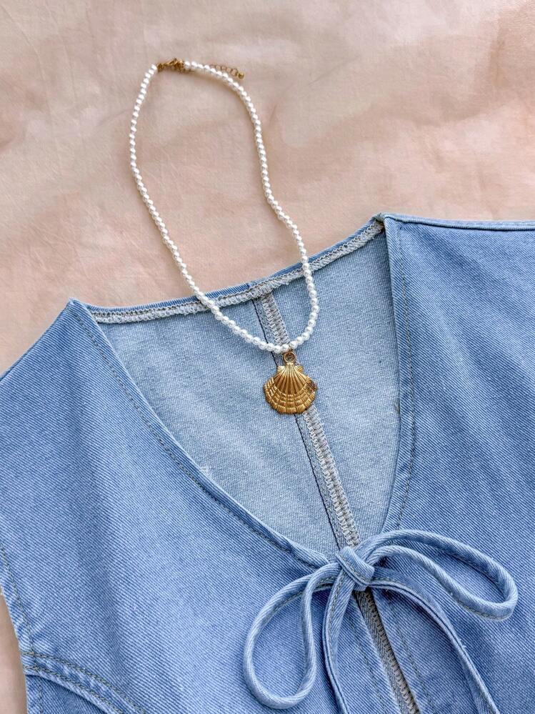 Soleia Women's Summer Casual Front Tie Sleeveless Denim Shirt,Summer Tops,Tank Tops,Tank Tops Women,Blouses For Women,Vacation Casual Woman,Women Summer Clothes,Going Out Tops Women,Tops For Summer,Summer Tops For Women,Tops Verano - Dark Wash - View 3