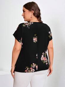 Chikora Plus Size Women Floral Printed Black Shirt,Patterns Are Randomly Cut Without Positioning