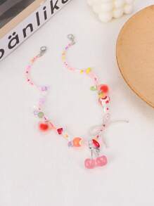 ROMWE Kawaii 1 件可爱樱桃形串珠包饰，Y2K 多巴胺串珠迷你方形包配件