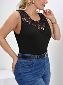 Chikora Fashionable Sleeveless Lace Tank Top For Plus Size Women - Black - View 4