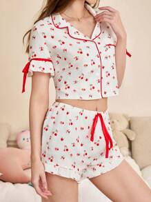Conjunto de pijama de mujer con estampado encantador de cerezas