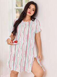 Dream Adore 舒适休闲家居睡衣连衣裙，带有甜美的荷叶边和多巴胺印花 - 彩色 - 查看 7