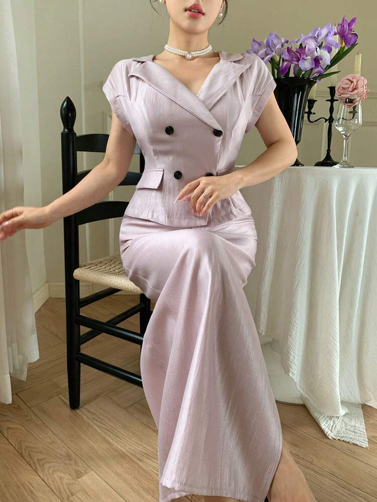 2pcs Women Business Suit: Straight Fit Blazer And Solid Color Pencil Skirt, Office/Commuting Wear For Summer Women Casual Dress Women Summer Clothes Dress Women Dresses Birthday Work Summer Dresses Women Plus Clothing Formal