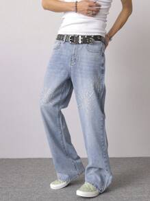 Manfinity EMRG Men's Loose Fit Denim Jeans, Fashionable For Summer Man Clothes Men Jeans - Light Wash - View 6