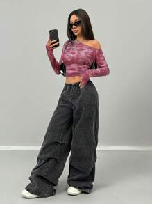 Coolane Tops de manga larga con cuello asimétrico, de punto, elásticos y cómodos para uso diario de mujer - Rojo - Ver 3