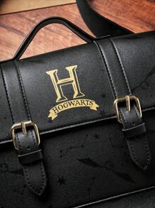HARRY POTTER X SHEIN 图案搭扣装饰翻盖方包，礼品之选，商务休闲女包，完美适用于办公室、商务和工作场合，返校季必备