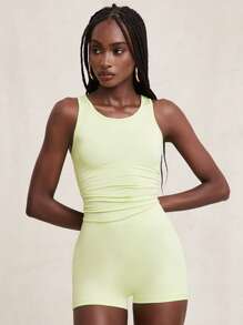 SHEIN Unity Basic Everyday Pastel Solid Color Halter Neck Jumpsuit Casual Workout Yoga Gym Fitness Airport Outfits For Women - Green - View 1