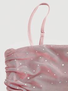 SHEIN MOD Front Gathered Dusty Pink Tight Elegant, Autumn Top, Sexy, Party, Date,Club Tops,Sequin Top,Birthday Cami Top