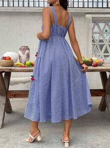 SHEIN Vestido de embarazo estilo cuadros y cereza con cuello cuadrado y sin mangas, para verano
