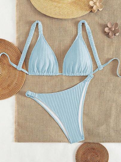 Swim Vcay Plus Size Women Summer Beach Plain Color Sexy Bikini Set