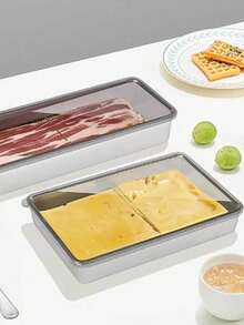 DEFINICE 1PC Bacon Container With Lids And Elevated Base For Refrigerator, 304 Stainless Steel Airtight Deli Meat Storage Containers For Fridge, Dishwasher Safe, Long Kitchen Food Storage Containers, Kitchen Supplies - Silver - View 3