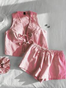 Comfortcana Bộ đồ thể thao dệt sọc dành cho nữ, màu đỏ - Đỏ - Xem 5