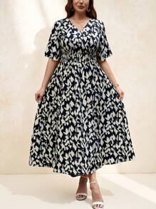 Chikora In bất đối xứng Plus Size Country Elegant Summer Daily Dress Long Work Dress - Đen và trắng - Xem 4