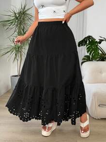 SHEIN EZwear Plus Size Women Solid Color Casual Vacation Versatile Crinkle Skirt - Black - View 7