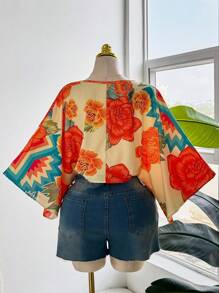 Ceyna Camisa elegante de vacaciones con detalles retorcidos florales para tallas grandes