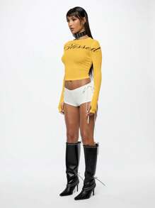 SUMWON WOMEN 长袖网眼短款上衣时尚生活轻盈合身弹力休闲日常分层基本款秋季春季