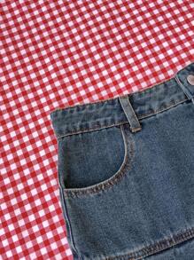 Attitoon Women's Pocket Pleated Hem Denim Skirt, Sexy Ultra Low Rise ,Thanksgiving , Christmas ,Y2k Jeans Skirt, Vintage