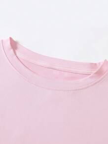 SHEIN LUNE Áo thun cổ tròn in họa tiết nơ hồng và dâu tây mùa hè dành cho nữ - Hồng - Xem 4