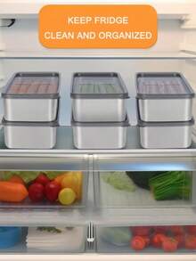 DEFINICE 1PC Bacon Container With Lids And Elevated Base For Refrigerator, 304 Stainless Steel Airtight Deli Meat Storage Containers For Fridge, Dishwasher Safe, Long Kitchen Food Storage Containers, Kitchen Supplies - Silver - View 5