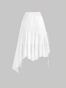SHEIN MOD Women Asymmetrical Ruffled Strap Skirt, Boho Skirt,Concert Women,Western Wear Women,Long Skirt,White Skirt,Low Rise Skirt - White - View 2