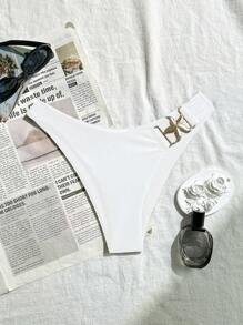 Swim Mod Women Solid Color Bikini Bottom With Starfish Side Decor, Elegant Beach