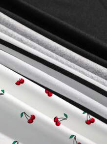 SHEIN EZwear Conjunto de 4 piezas para mujer: Camiseta sin mangas a rayas en blanco y negro, cereza casual para vacaciones, versátil y sexy para el verano y el regreso a la escuela