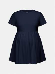 Modmama Pregnant Women's Plain Crew Neck Short Sleeve Ruffled Hem Casual T-Shirt, Summer - Navy Blue - View 8
