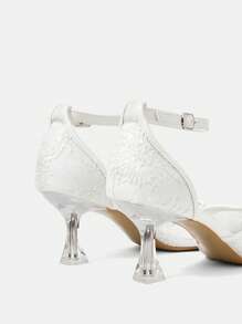 CUCCOO HITCHD Women's White Lace & Mesh Pointed Toe Transparent Crystal High Heel Pumps,Suitable For Wedding, Party' - White - View 8