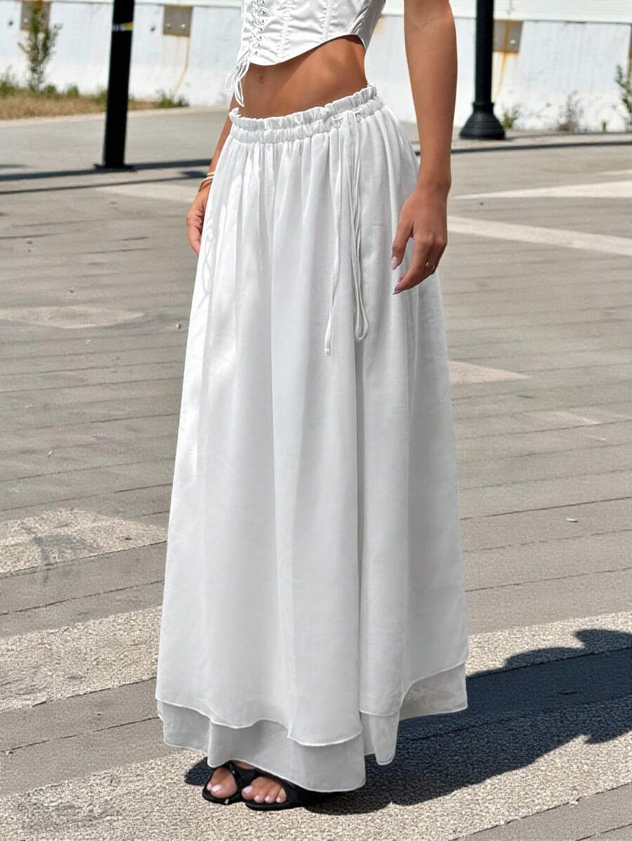 SHEIN ICON Summer Women White Beach Going Out Western Country Concert Long Skirts - White - View 1