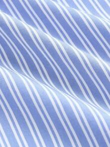 SHEIN 青少年女孩条纹低腰短裤夏季度假沙滩休闲短裤家居短裤 - 藍色 - 查看 4