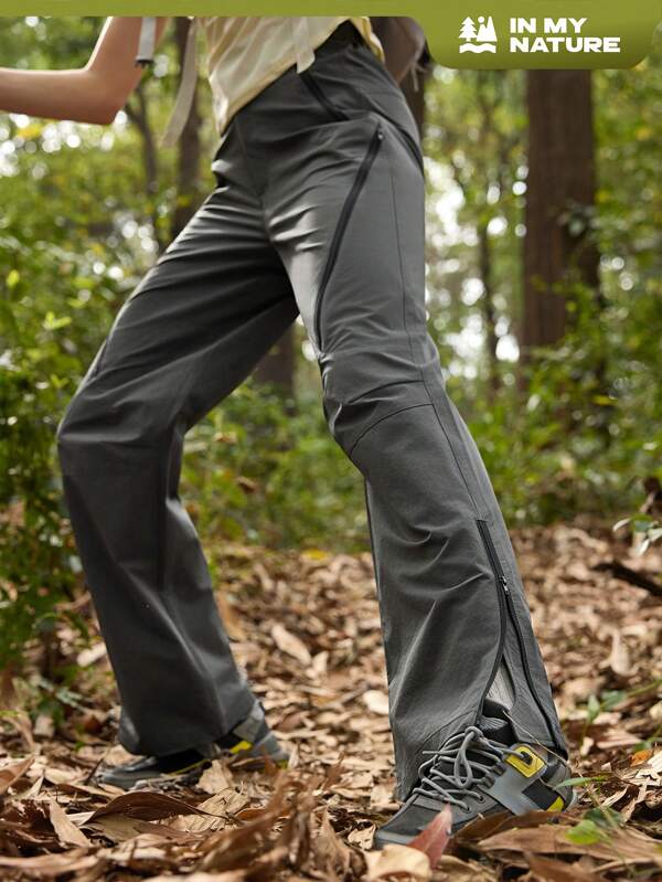 In My Nature Women's Solid Color Zipper Design Casual Hiking Pants