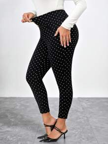 SHEIN CURVE+ 加大码黑色网眼保暖打底裤，秋冬季 - 黑與白 - 查看 3