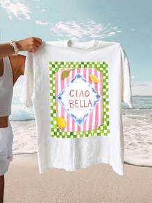 2026 T-Shirt Da Donna Taglie Forti Con Stampa Di Funghi, Girocollo, Maniche Corte, Casual, Per L'estate, Top Da Donna, T-Shirt Da Donna, T-Shirt Grafiche Da Donna, T-Shirt Oversi - 白色 3 - 查看 5