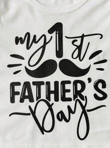 SHEIN Baby Jungen & Mädchen Cute Funny Mein erster Vatertag Buchstaben Grafik T-Shirt, weiches komfortables Strickgewebe, geeignet für Neugeborene, Outdoor, Vatertag, Fotoshooting, Alltag Lässig Tragen, Frühling/Sommer