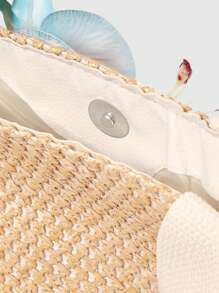 ROMWE Fairycore 1 件度假风格 DIY 珍珠蝴蝶结仿花沙滩手提包，波西米亚风兰花编织钱包及配饰，女士个性化手提包套装（包 + 配饰）