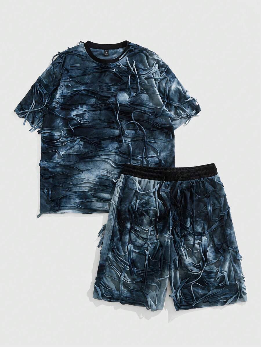 ROMWE MEN Completo di maglietta vintage usurata e pantaloncini da uomo