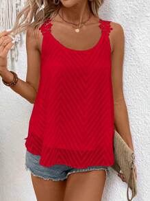 Breezaya Women Lace Trim Chiffon Jacquard Cami (Floral Pattern Random Cut) - Red - View 6