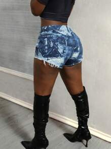 BamGleam 女士休闲性感牛仔短裤 - 藍色 - 查看 2