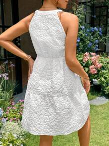 SHEIN Váy yếm cổ chữ V dệt jacquard trơn màu phong cách ngày lễ cho bà bầu, mùa hè - trắng - Xem 2