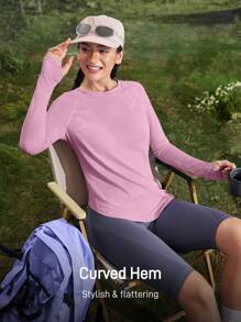 In My Nature In My Nature Yoga Pilates Fitness Hardlopen Training voor Dames Snel Droog Ademend Mesh Splice Paars Open Duimgat Korte Mouw T-shirt, Zomer Wandelen Dameskleding
