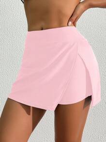 Swim Lushoire Short de plage unicolore pour femme avec fente latérale, conception élégante de maillot de bain et de pantalon de plage - Rose pâle - Voir 1