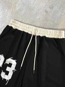 Manfinity Roghcode Men's Loose Fit Cross Printed Drawstring Waist Sweatpants, Sports Academy INS Gray Micro-Flare Sweatpants, Featuring New York Letters And A Lucky Number23 Embroidery. These Sweatpants Blend Style And Comfort, Making Them Perfect For Casual Outings And Athletic Activities, Fall And Winter Jersey, For Rave - Black - View 3