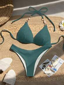 SHEIN Swim 纯色比基尼泳装