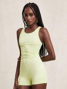 SHEIN Unity Basic Everyday Pastel Solid Color Halter Neck Jumpsuit Casual Workout Yoga Gym Fitness Airport Outfits For Women - Green - View 5