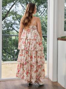 SHEIN MOD Plus Size Vintage Elegant Palace Style Floral Multi-Layer Ruffle Hem Slip Dress.Tea Party Dress.Women Summer Clothing.Women Dresses Elegant Gown.Garden Party Dress,Vacation Dresses,Floral Dress Women,Country,Vintage,Fall,Birthday Dresses For Women,Festival Outfits For Women, ,Dresses For Women,Birthday Dress