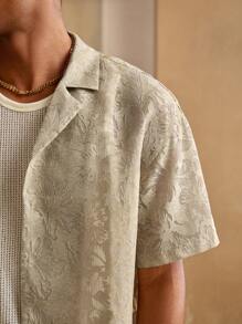 Mainfolk Men's Summer Elegant Burnout See-Through Casual Short Sleeve Shirt - Khaki - View 1