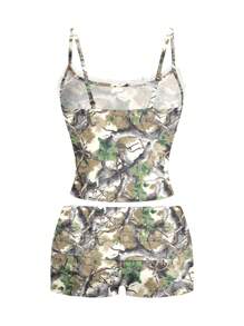 BiGraphic Women 2pcs/Set Casual Camo & Dried Leaf Lace Patchwork Outfit, Suitable For Summer, Vacation, Party, Music Festival - Multicolor - View 2